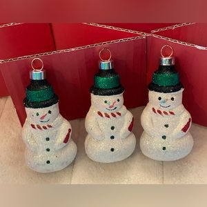 🎄Glass Glitter Snowman Ornaments Set of 3